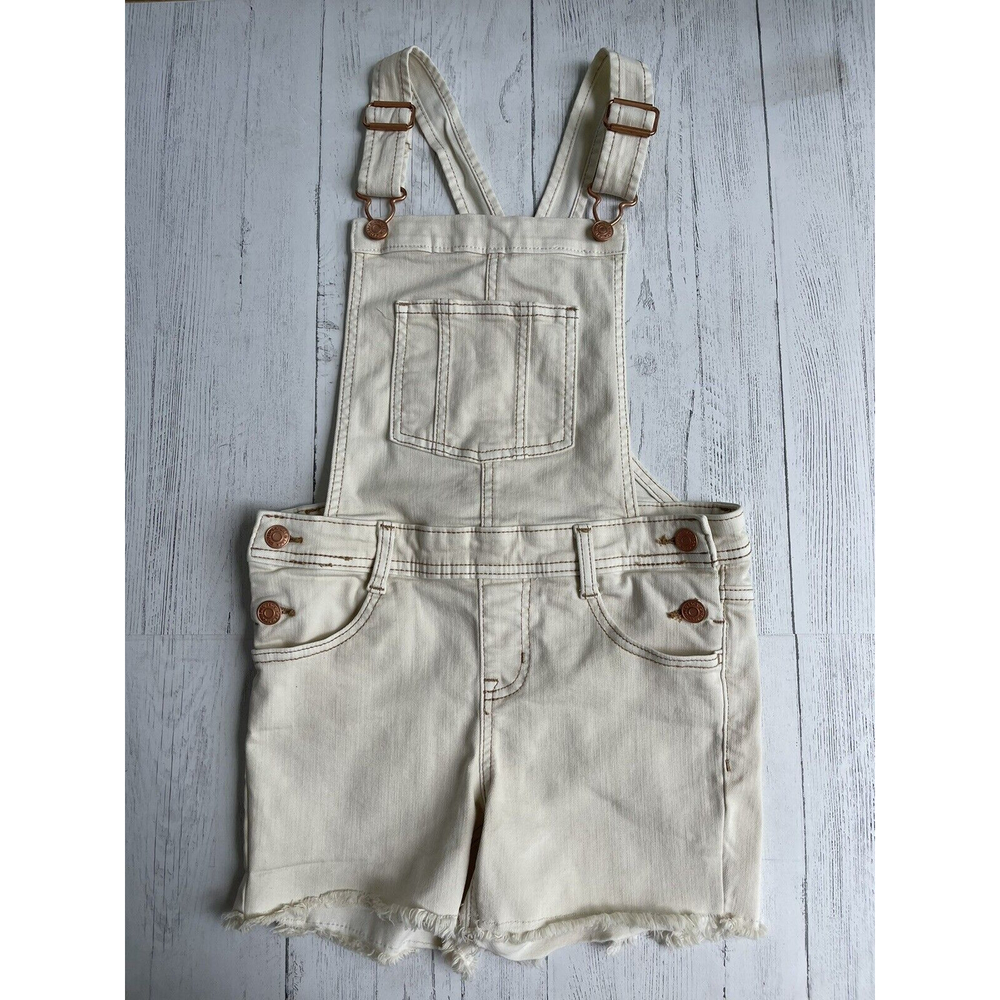 Cat and Jack Girls Beige Denim Distressed Overall Short Stretch Jeans Size M 7 8
